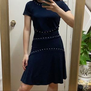 Michael Kors Studded fitted navy blue midi dress